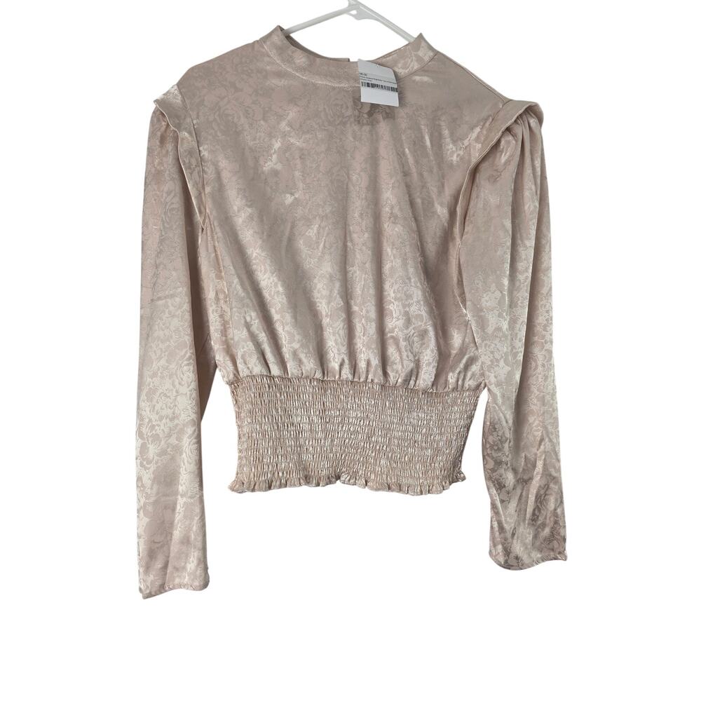 Ellison Jacquard High Neck Cottage Core Top S Womens Pink Long Sleeve Coquette
